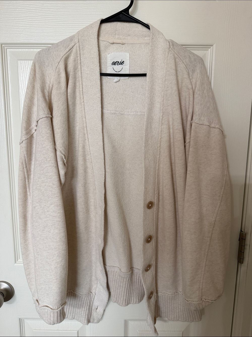 aerie Cream Button-Front Relaxed Cardigan